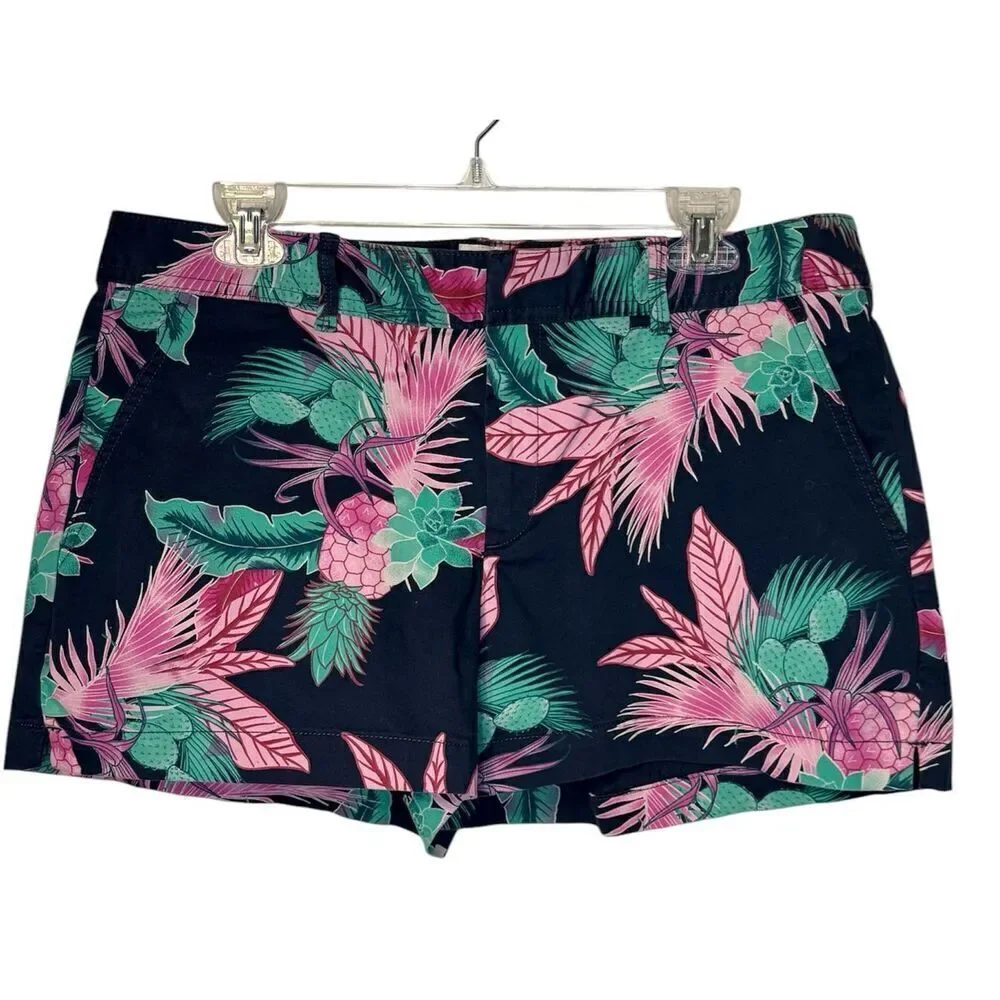 Gap City Short Navy Pink Tropical Floral Sz. 12 Mid Rise Vacation Summer